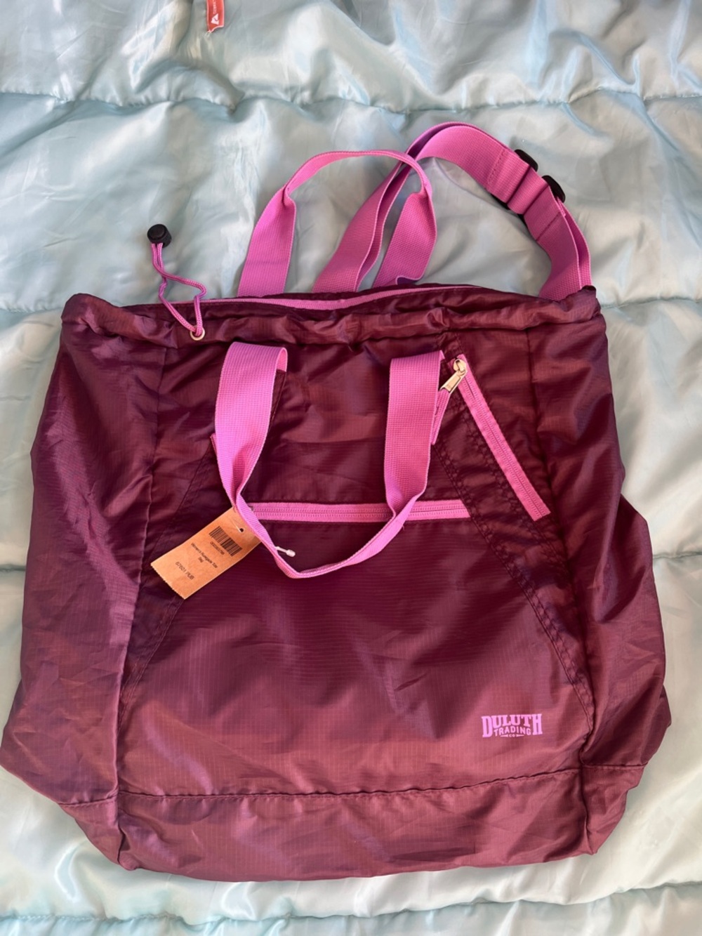 Duluth Trading Co purple Tote with light purple Handles and Accents